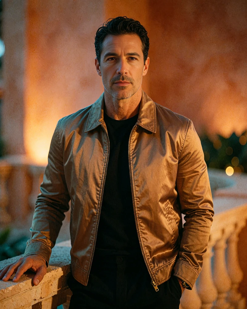 Stylish man in his late thirties in a bronze jacket in an upscale Houston lounge, demo member profile photo